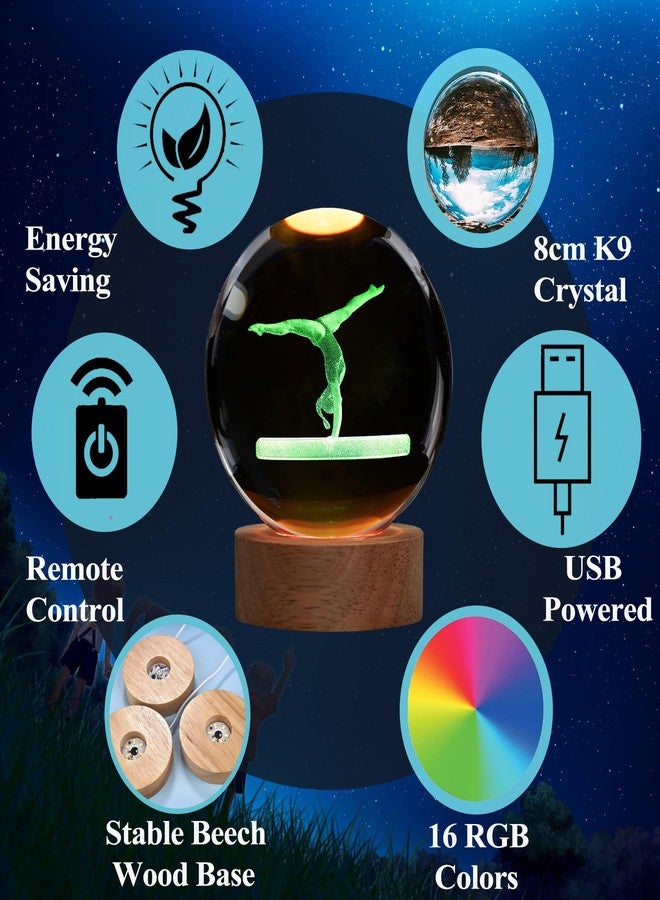 POSSHE Gymnastics Night Light, Gymnastics Gifts for Girl, Gymnastics 3D (3.15 in) Crystal Ball Night Light with Remote Upgraded Lamps with 16 Color for Birthday Xmas Cool Room Decor for Boys Girls - Image 3